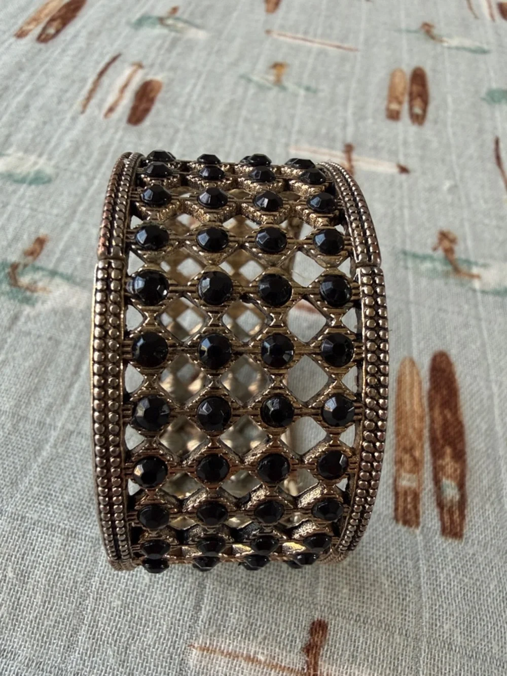 Set of 3 Gold-Tone Wide Bangle Bracelets with Enamel and Filigree